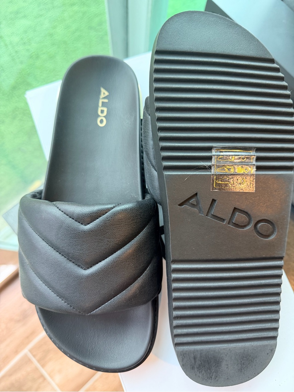 Aldo Black Quilted Strap Slide Sandals